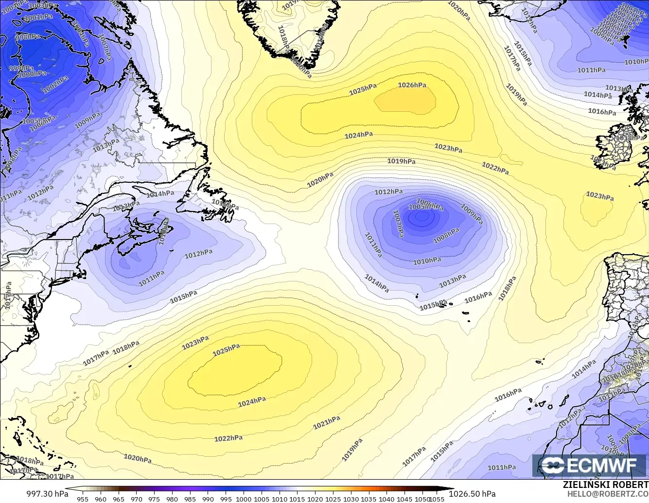 ECMWF IFS 0.25° model - Kuzey Atlantik, Basınç