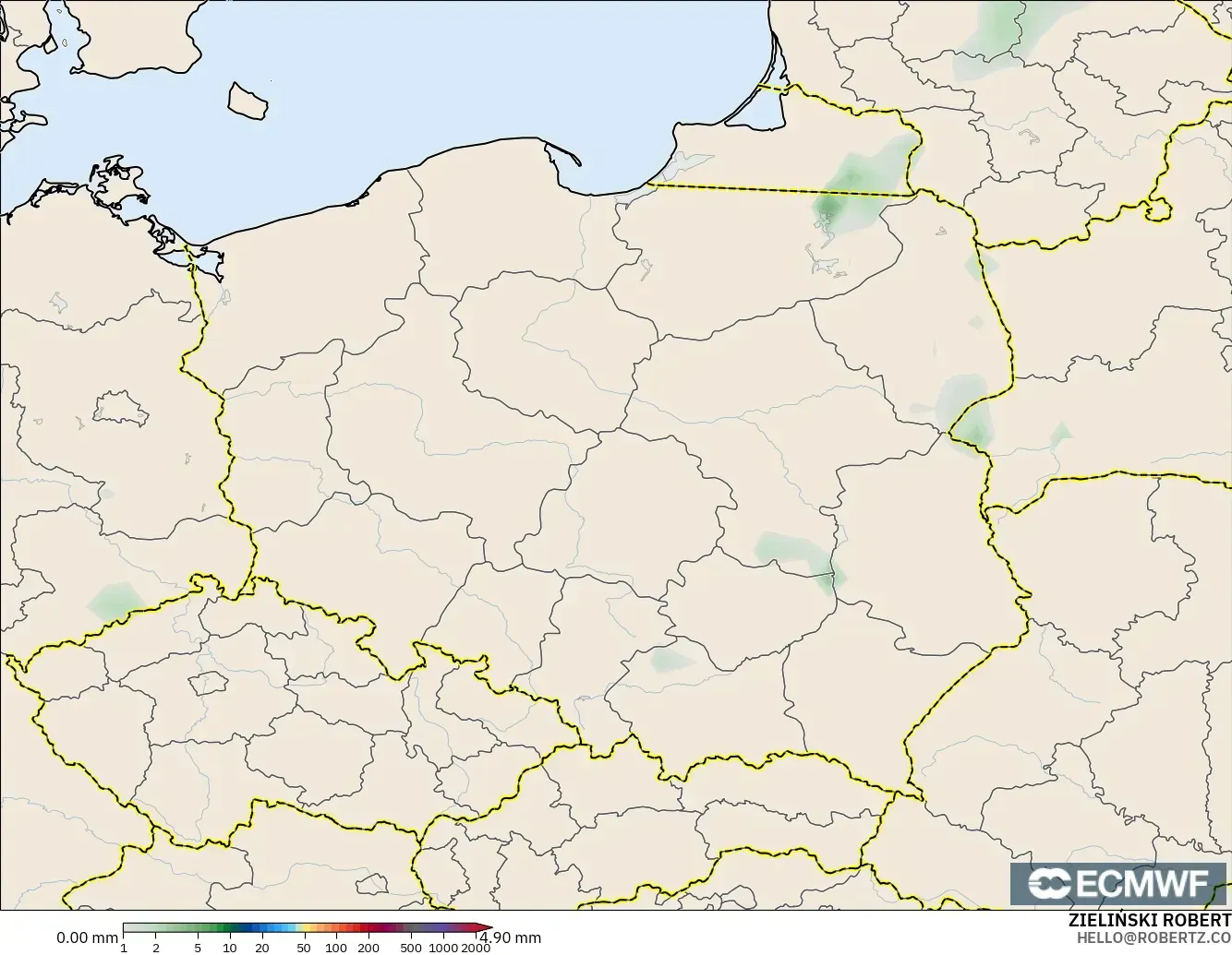 ECMWF IFS 0.25° model - Polonya, Yağış Birikimi
