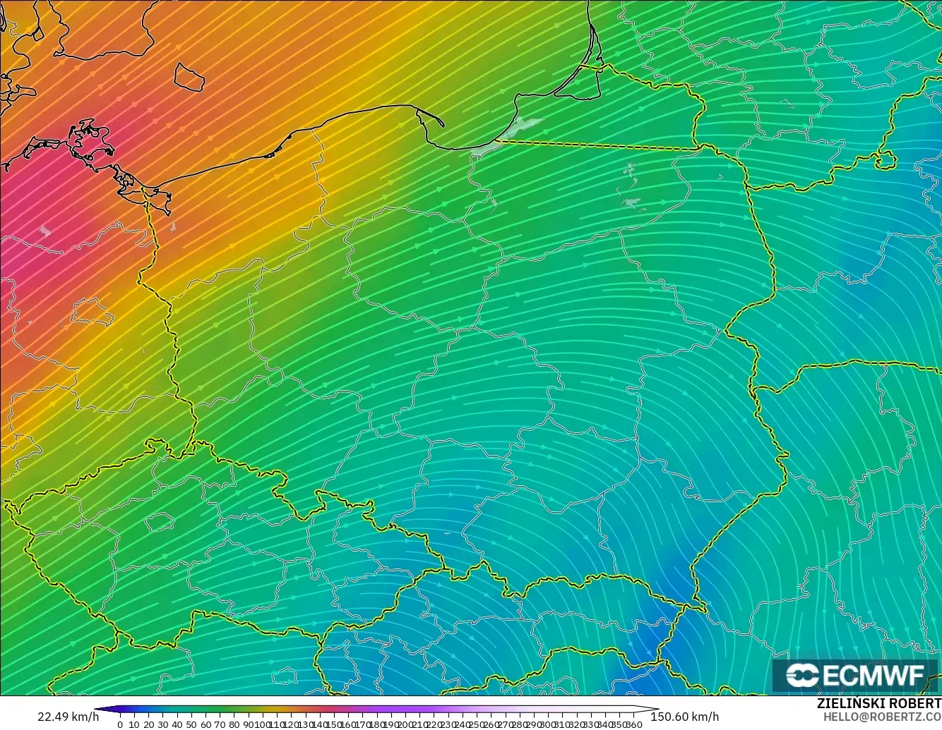 ECMWF IFS 0.25° model - Polonya, 300 hPa Rüzgârı (jet)