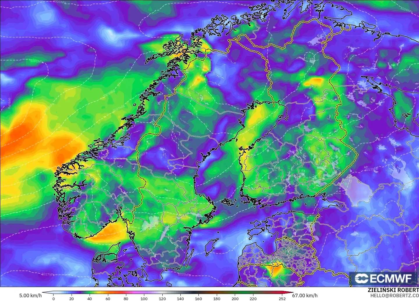 ECMWF IFS 0.25° model - İskandinavya, Rüzgâr Esintileri