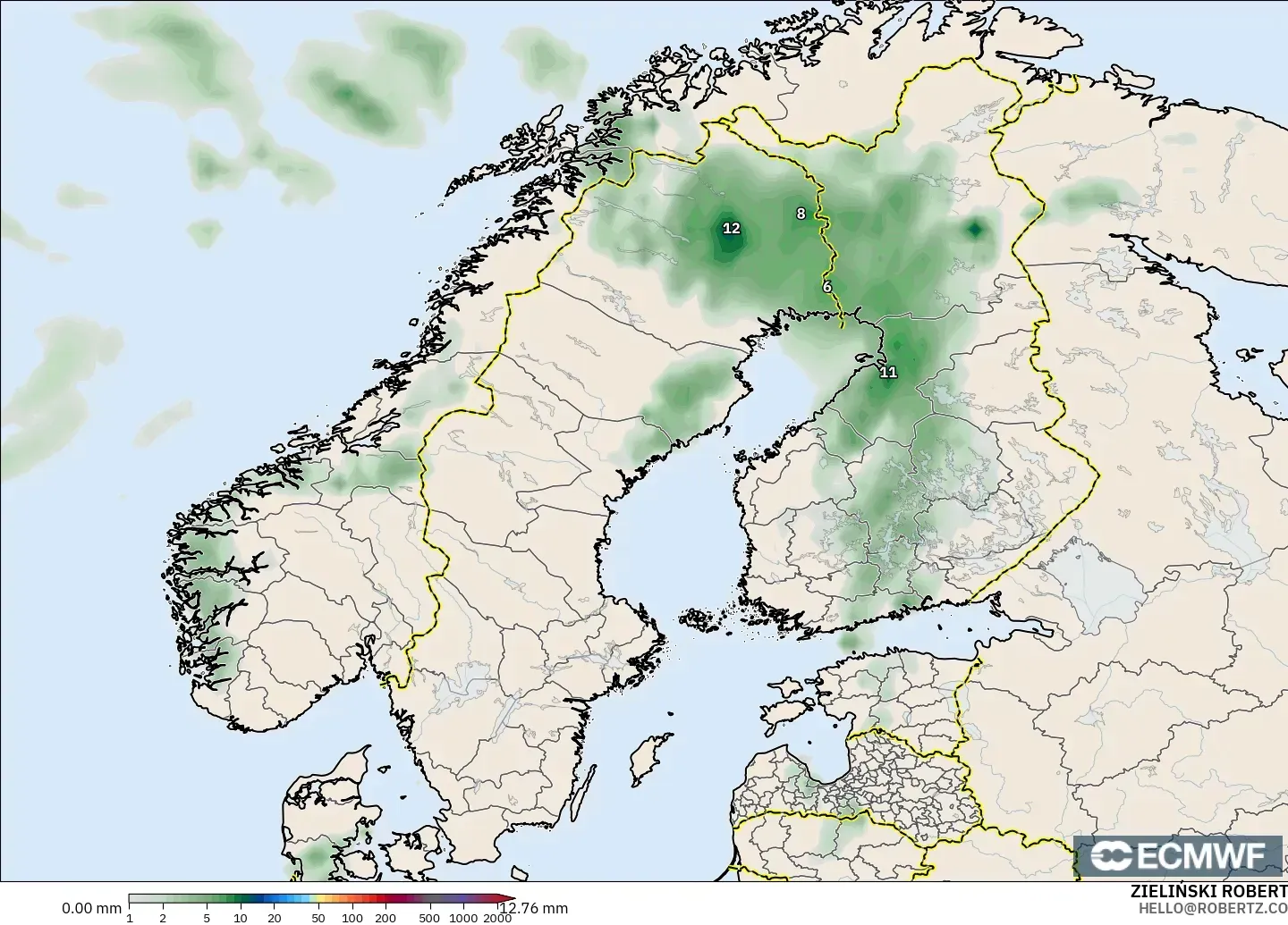 ECMWF IFS 0.25° model - İskandinavya, Yağış Birikimi