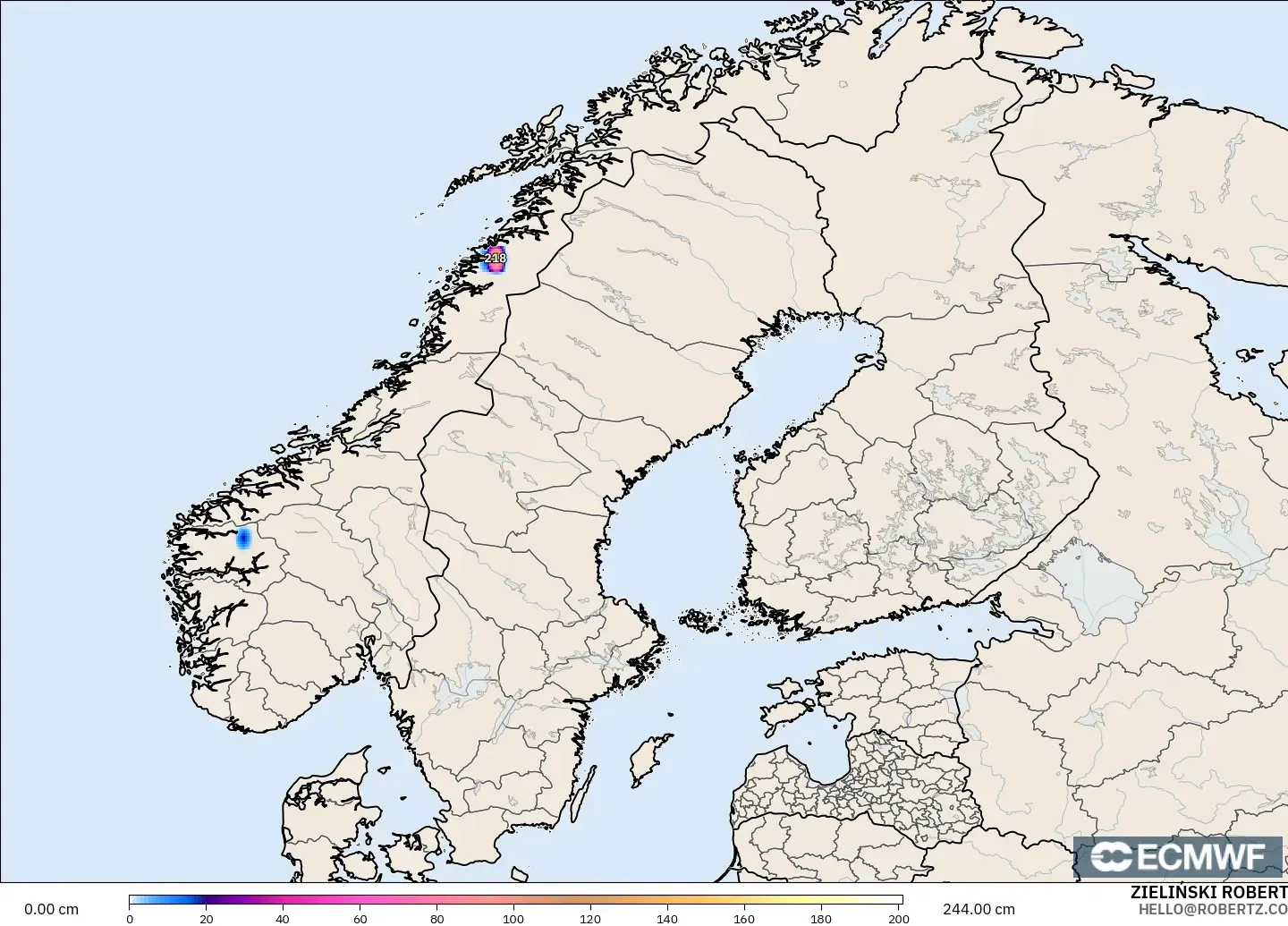 ECMWF IFS 0.25° model - İskandinavya, Kar Kalınlığı