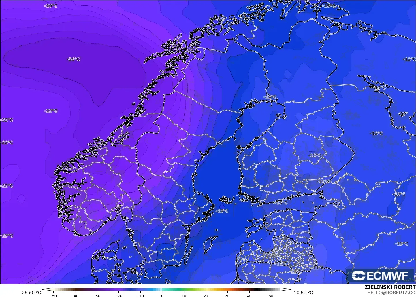 ECMWF IFS 0.25° model - İskandinavya, 500 hPa Sıcaklık