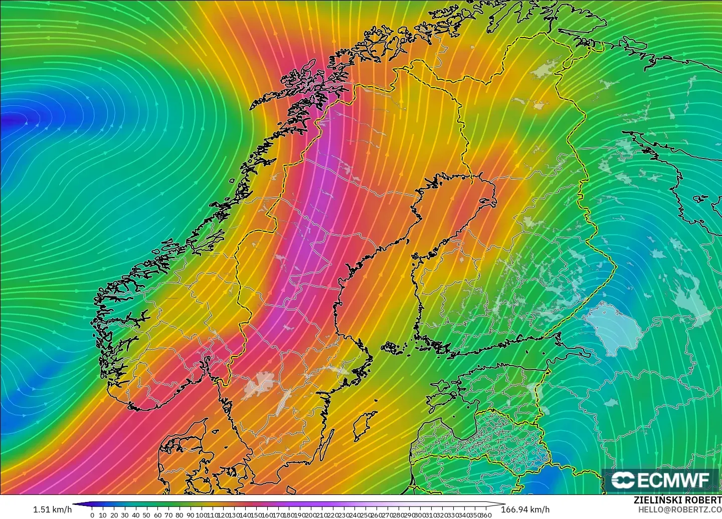 ECMWF IFS 0.25° model - İskandinavya, 300 hPa Rüzgârı (jet)