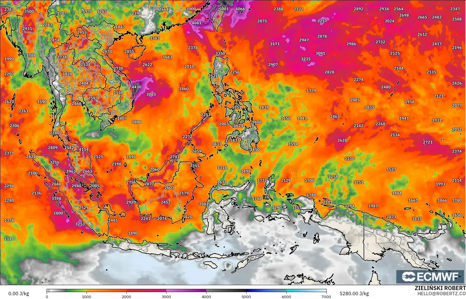 ECMWF IFS 0.25° model - Güneydoğu Asya, CAPE
