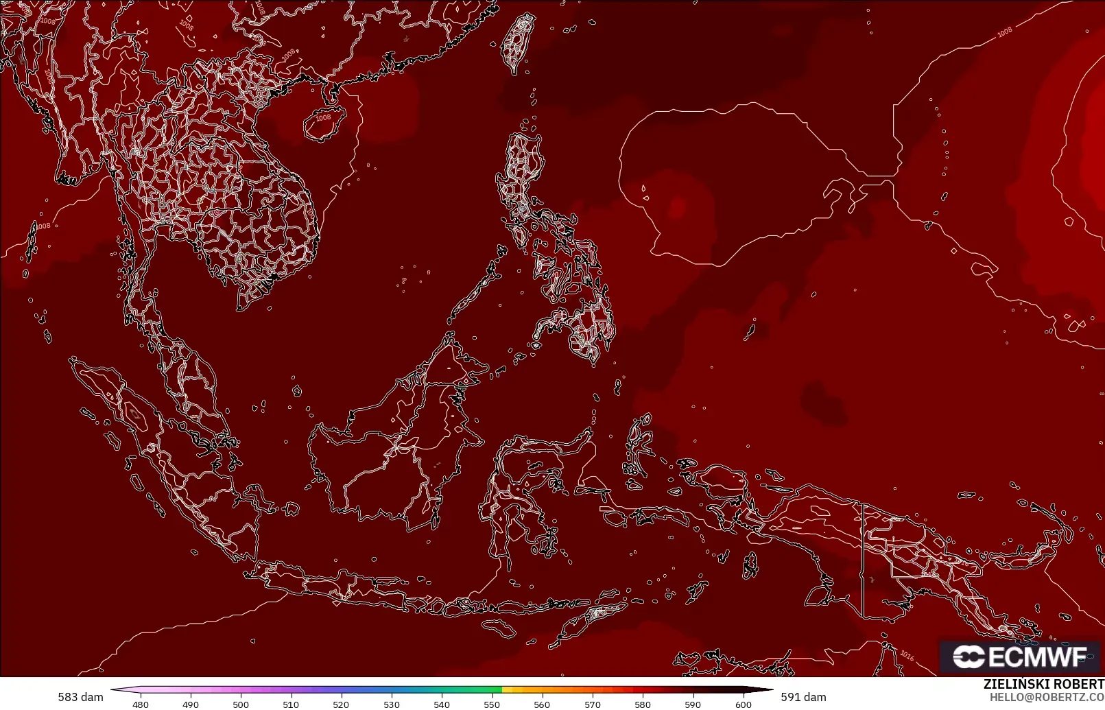 ECMWF IFS 0.25° model - Güneydoğu Asya, 500 hPa’da jeopotansiyel yükseklik