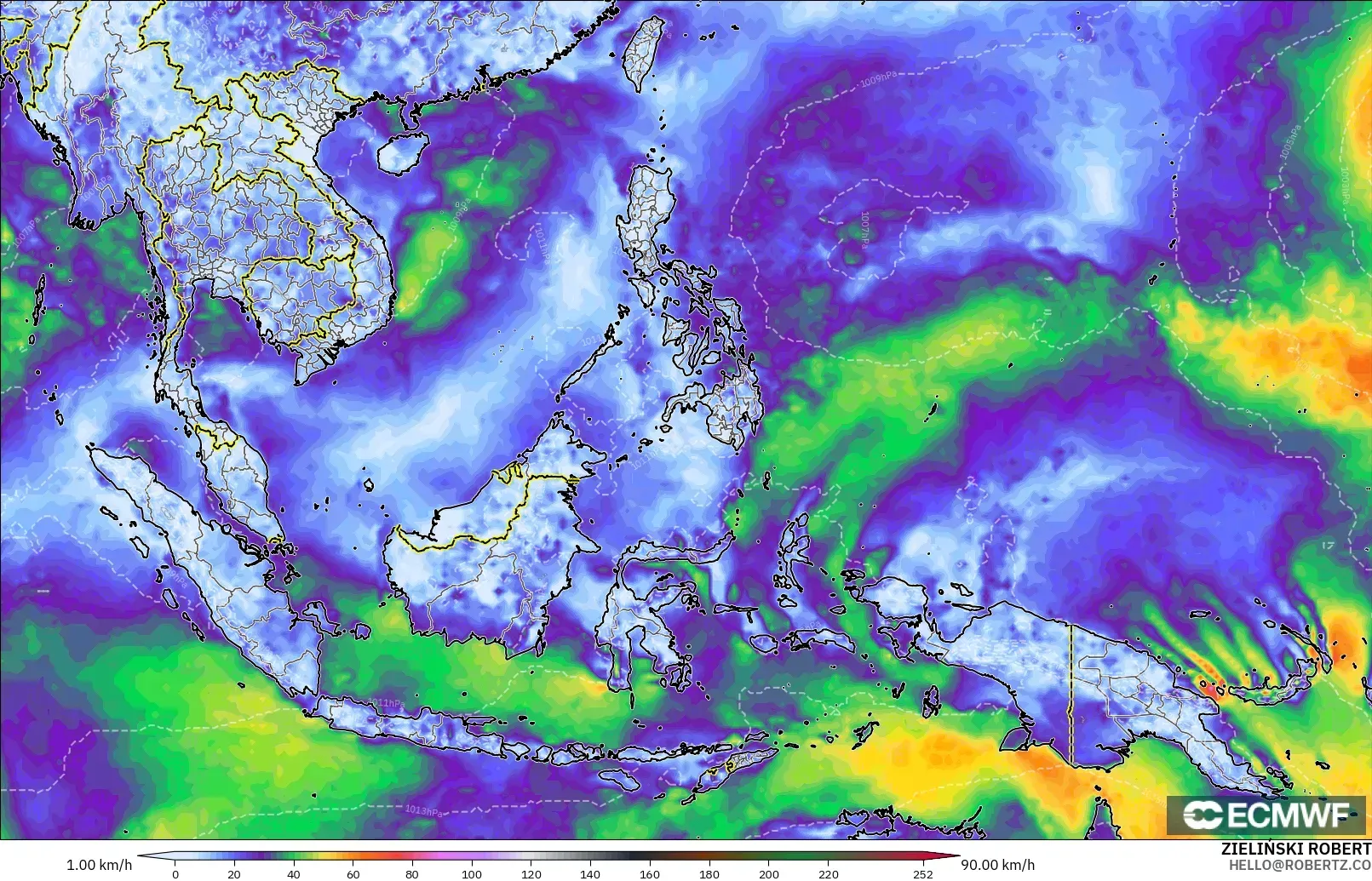 ECMWF IFS 0.25° model - Güneydoğu Asya, En Yüksek Rüzgâr