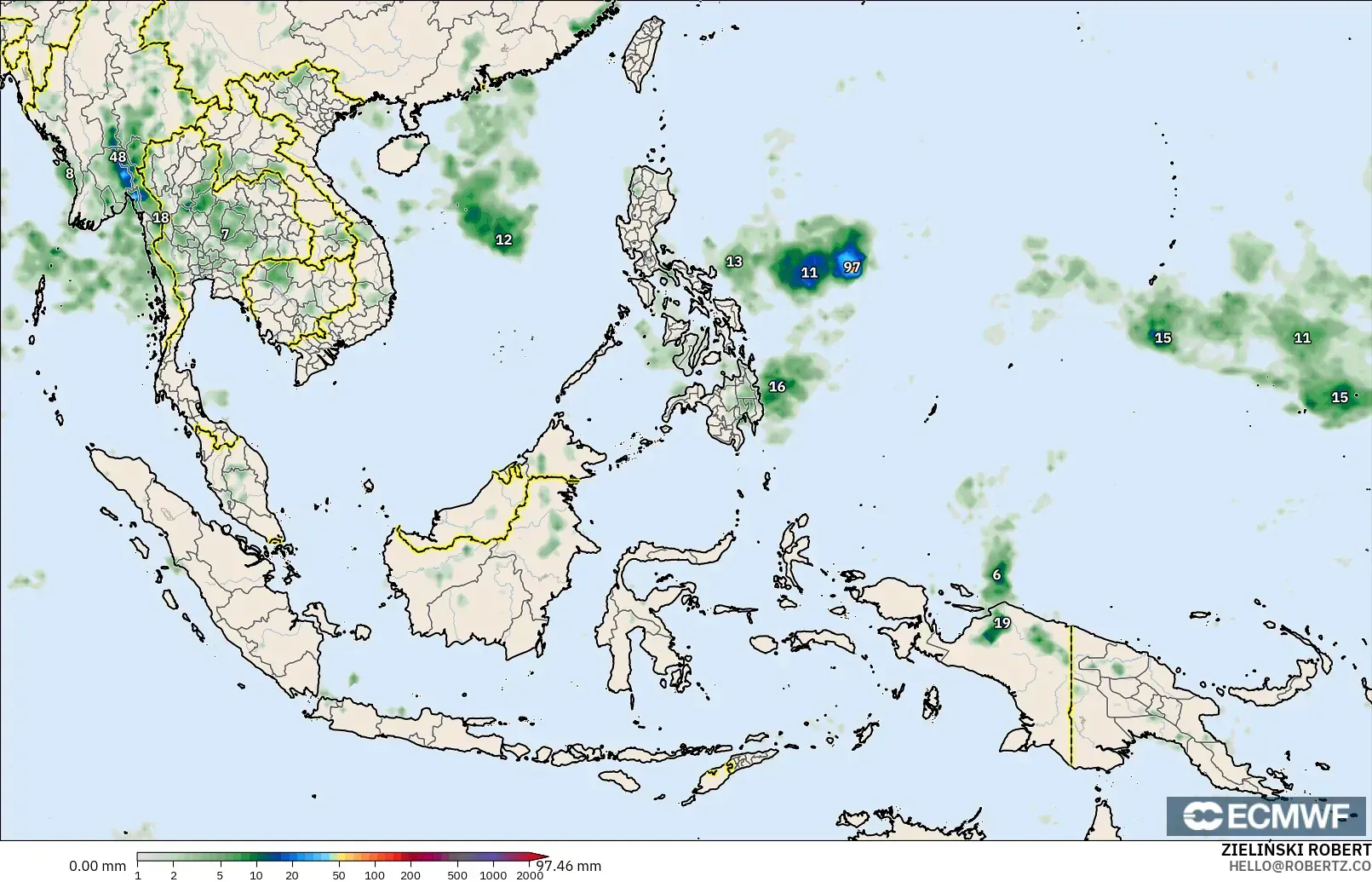 ECMWF IFS 0.25° model - Güneydoğu Asya, Yağış Birikimi