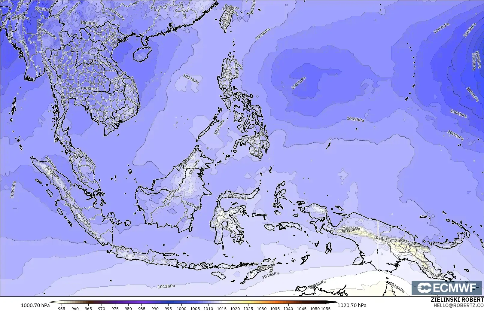 ECMWF IFS 0.25° model - Güneydoğu Asya, Basınç