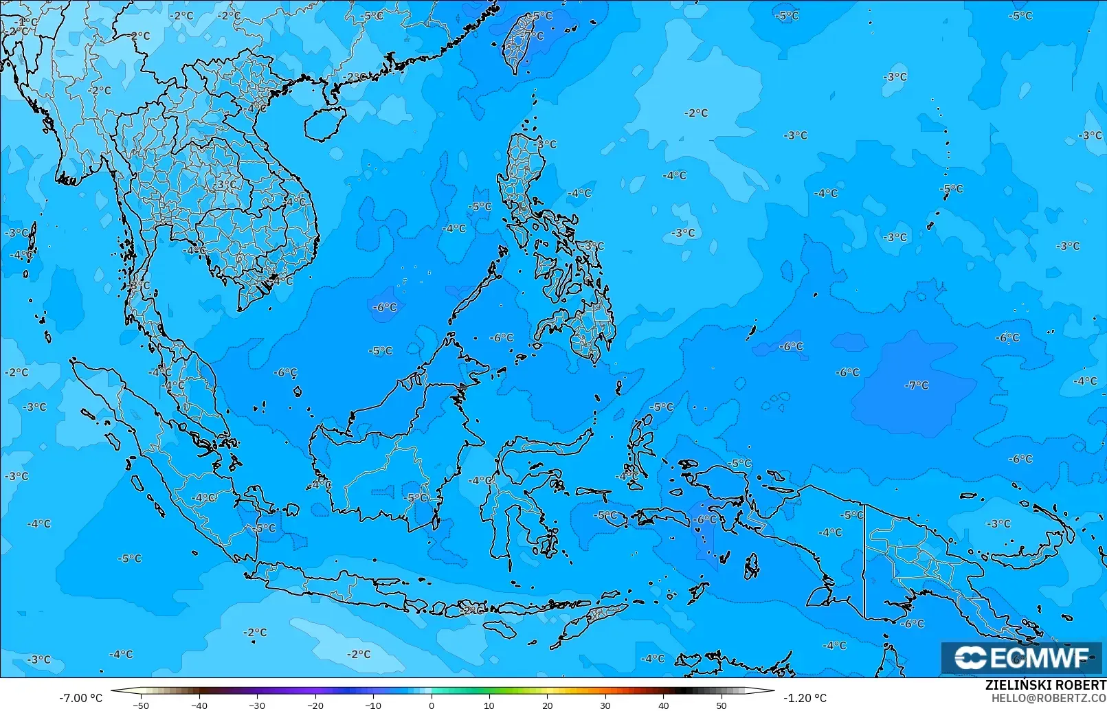 ECMWF IFS 0.25° model - Güneydoğu Asya, 500 hPa Sıcaklık