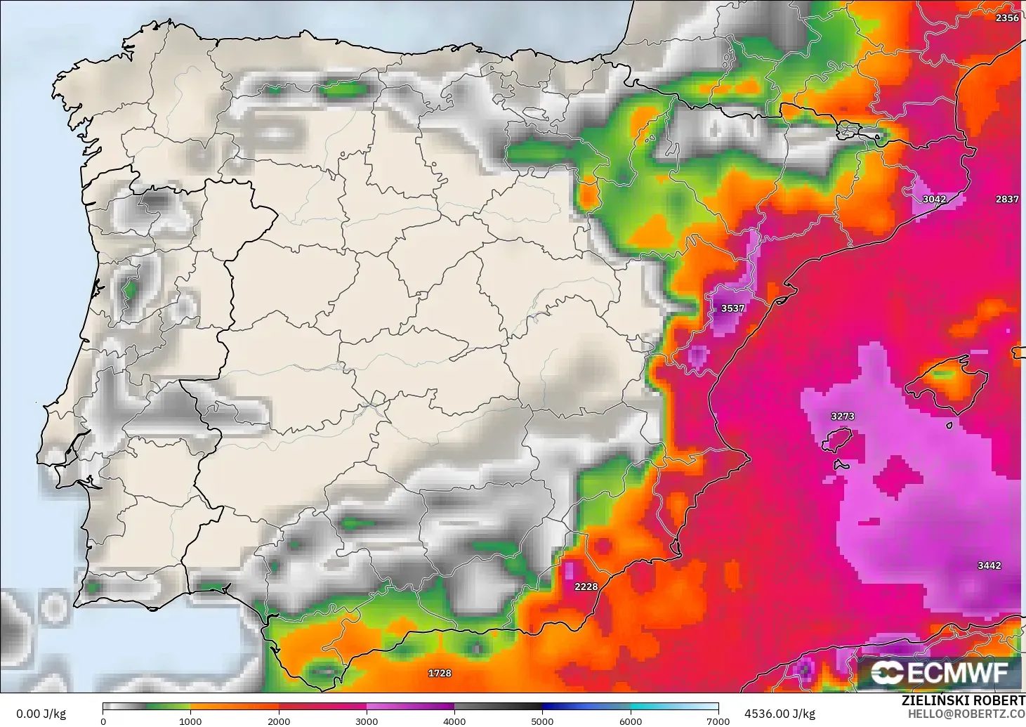 ECMWF IFS 0.25° model - İspanya, CAPE
