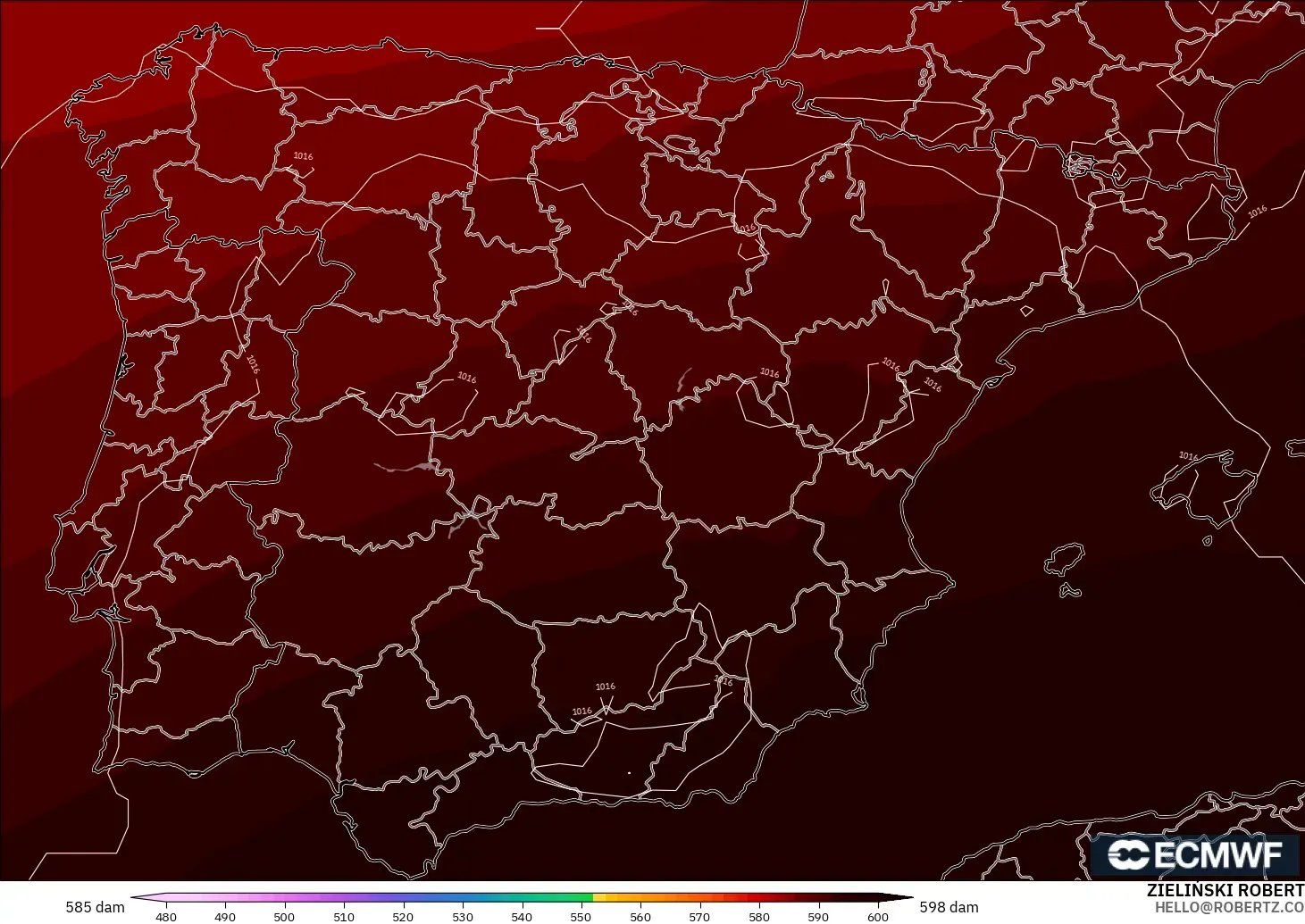 ECMWF IFS 0.25° model - İspanya, 500 hPa’da jeopotansiyel yükseklik