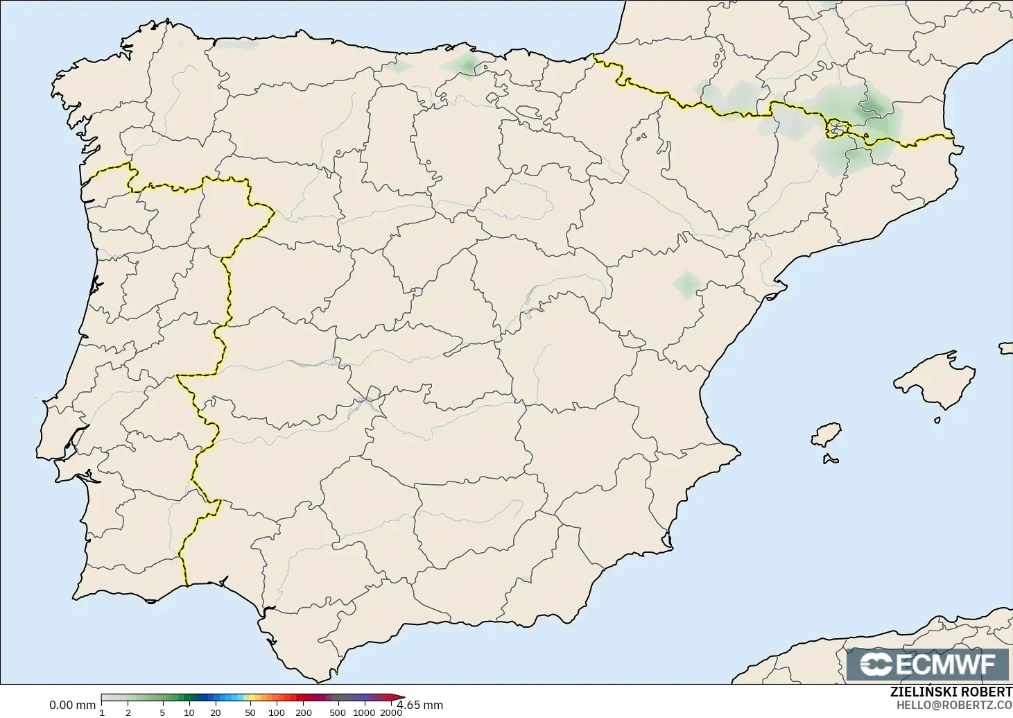 ECMWF IFS 0.25° model - İspanya, Yağış Birikimi