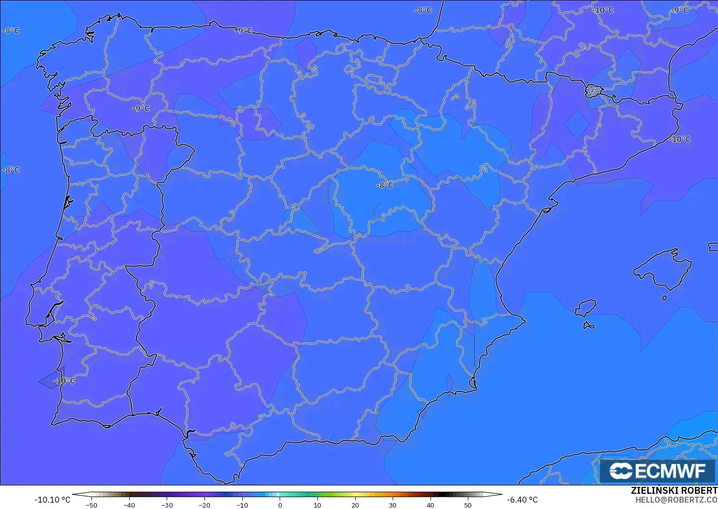 ECMWF IFS 0.25° model - İspanya, 500 hPa Sıcaklık