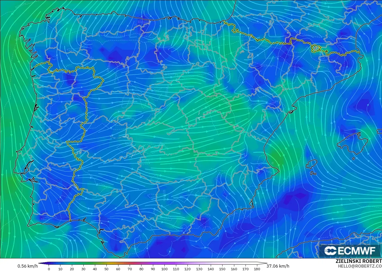 ECMWF IFS 0.25° model - İspanya, 10 m Rüzgâr