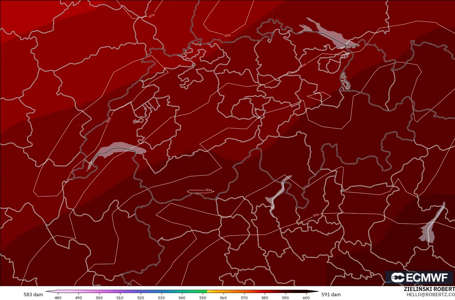 ECMWF IFS 0.25° model - İsviçre, 500 hPa’da jeopotansiyel yükseklik