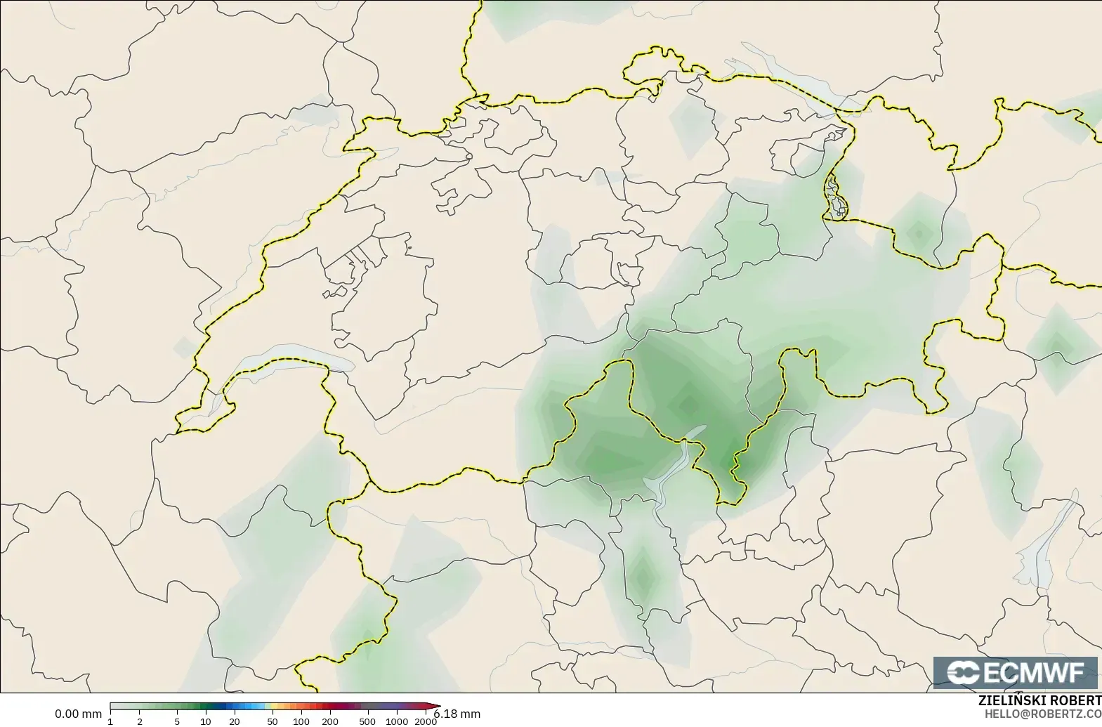 ECMWF IFS 0.25° model - İsviçre, Yağış Birikimi