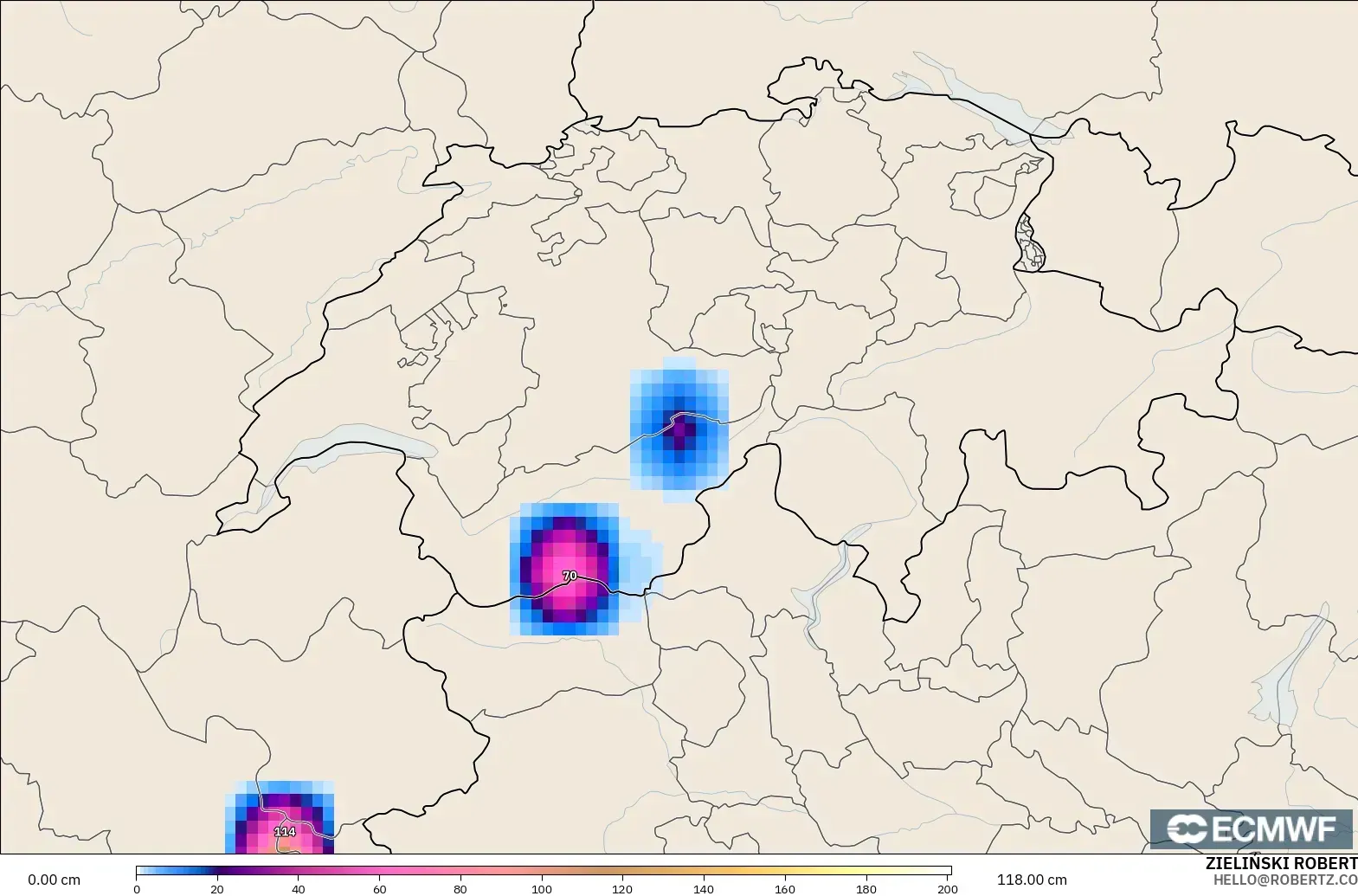 ECMWF IFS 0.25° model - İsviçre, Kar Kalınlığı