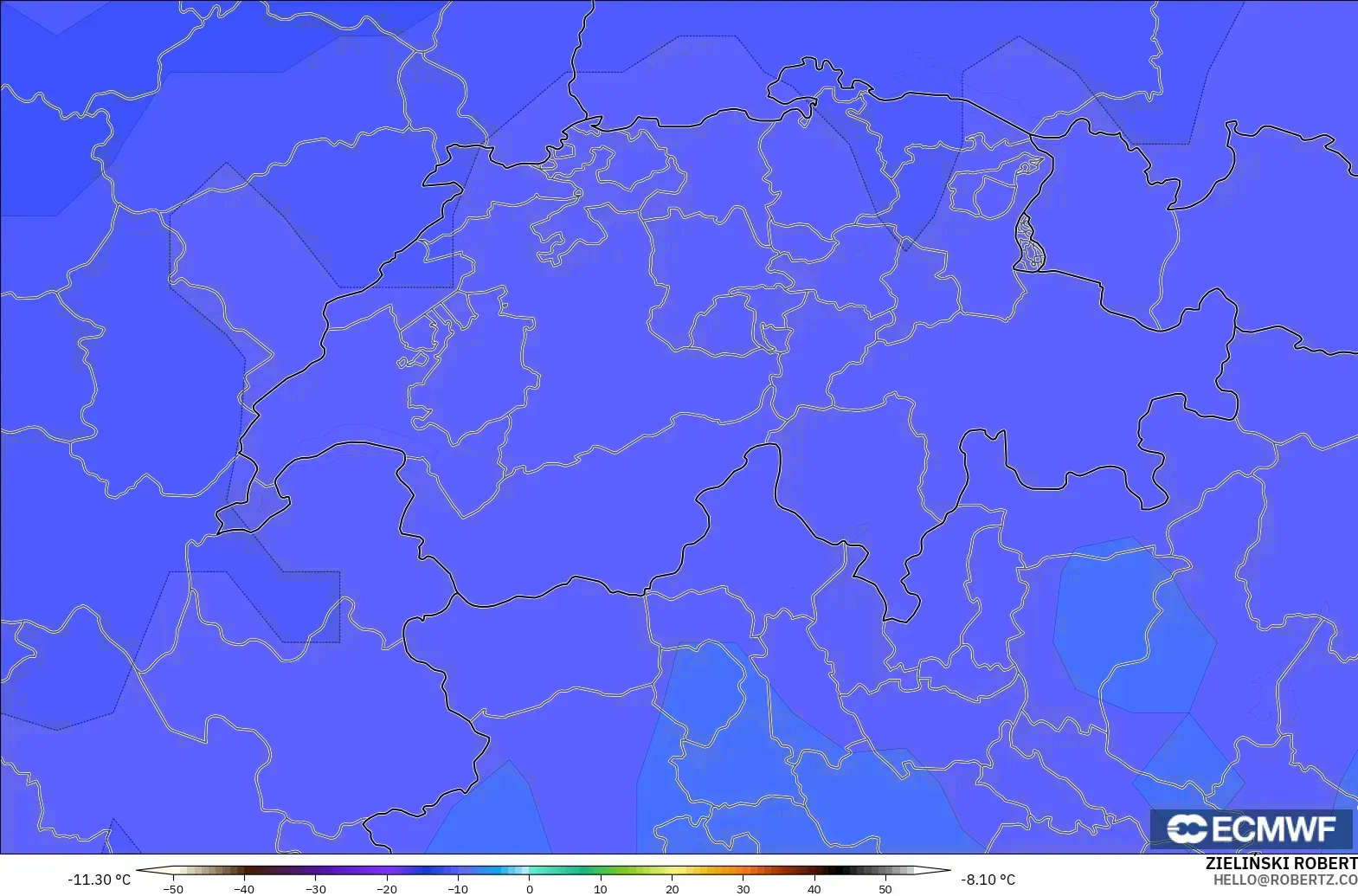 ECMWF IFS 0.25° model - İsviçre, 500 hPa Sıcaklık