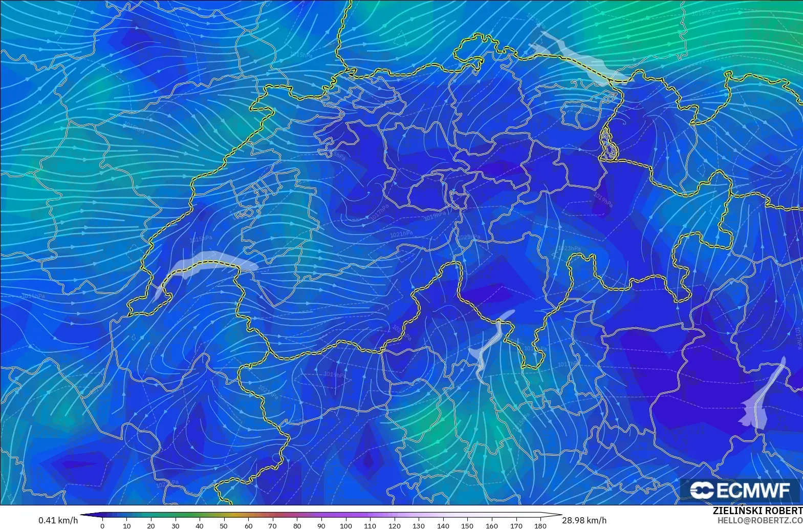 ECMWF IFS 0.25° model - İsviçre, 10 m Rüzgâr