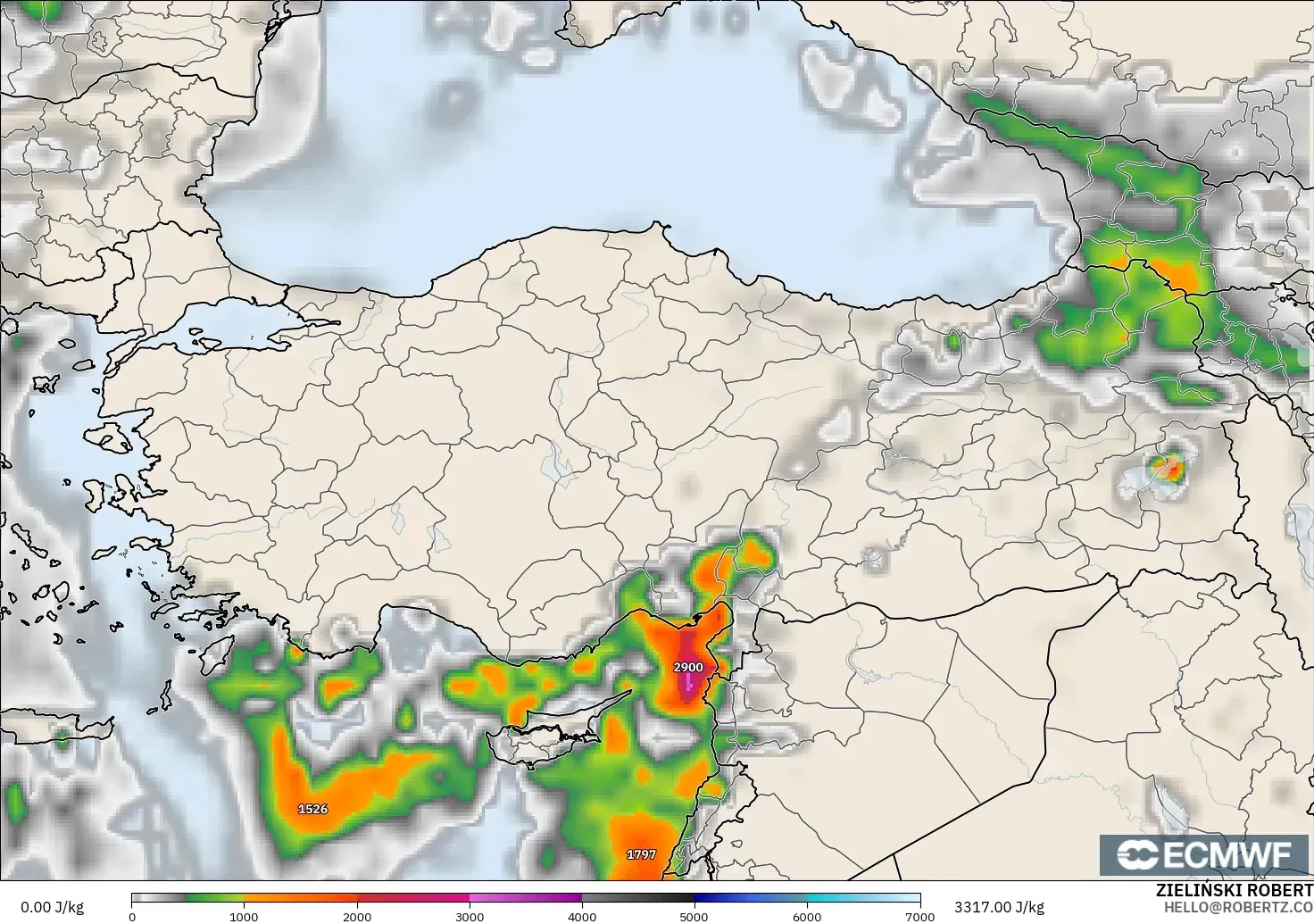 ECMWF IFS 0.25° model - Türkiye, CAPE