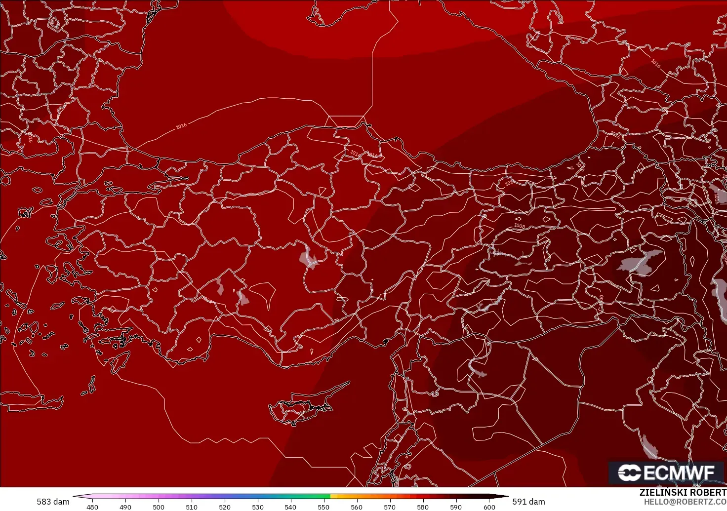 ECMWF IFS 0.25° model - Türkiye, 500 hPa’da jeopotansiyel yükseklik