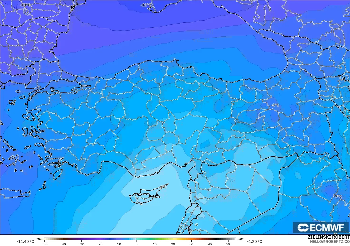 ECMWF IFS 0.25° model - Türkiye, 500 hPa Sıcaklık