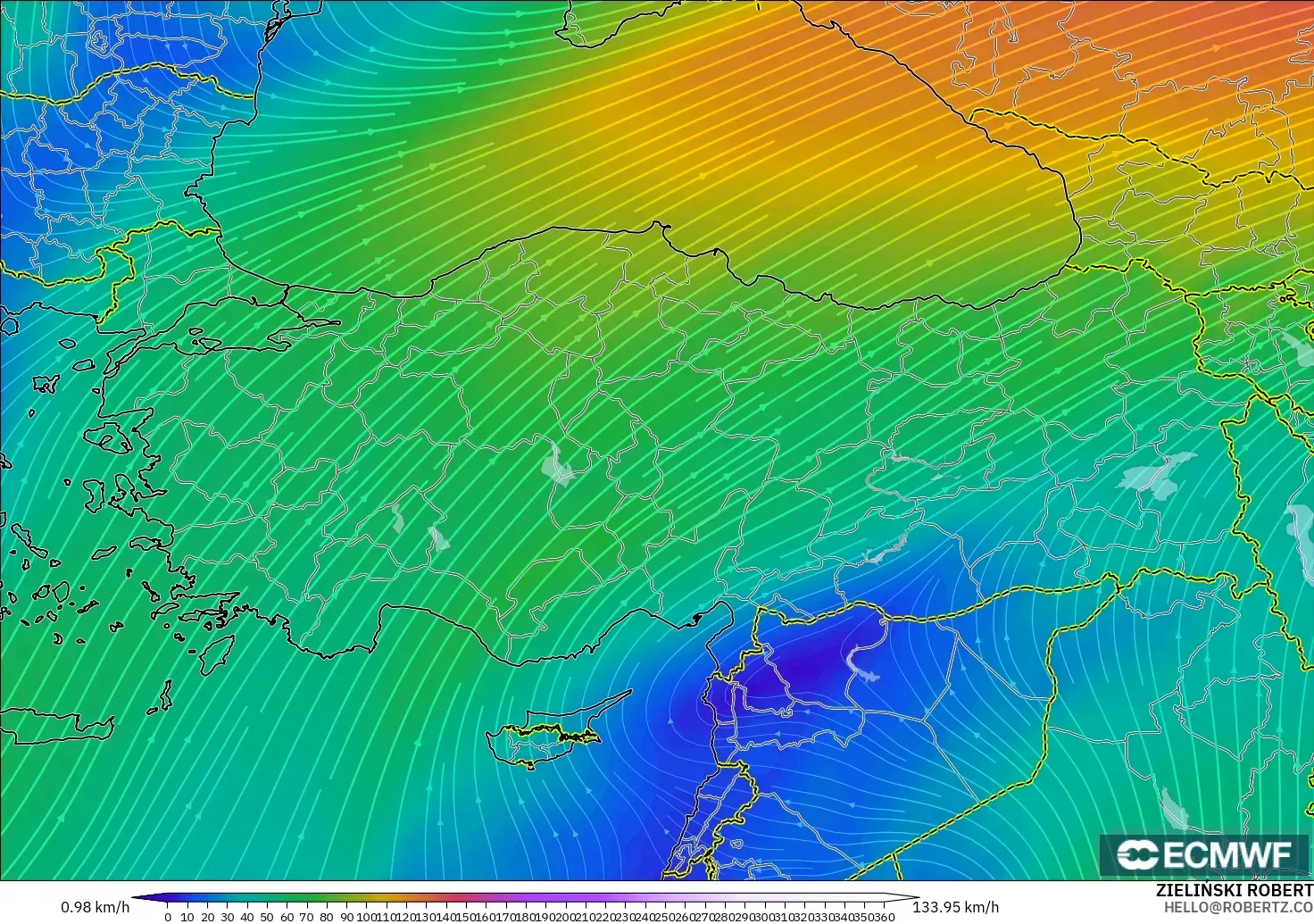ECMWF IFS 0.25° model - Türkiye, 300 hPa Rüzgârı (jet)