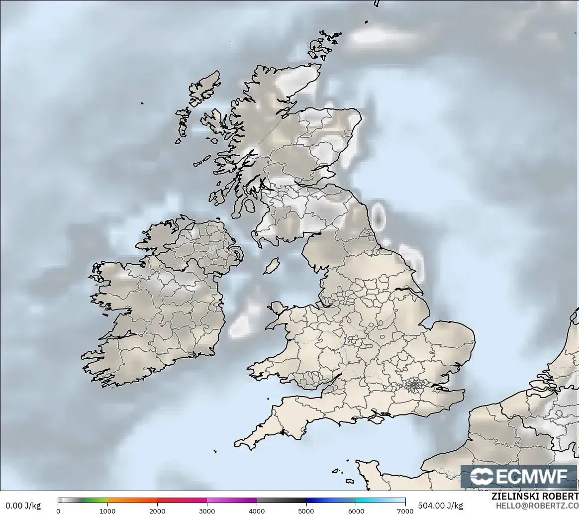 ECMWF IFS 0.25° model - Birleşik Krallık, CAPE