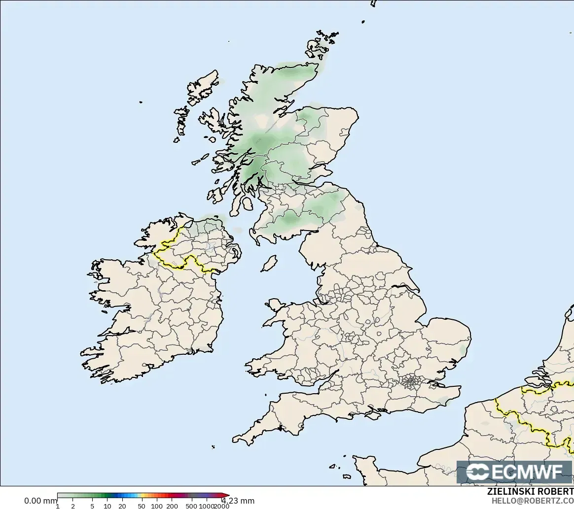 ECMWF IFS 0.25° model - Birleşik Krallık, Yağış Birikimi