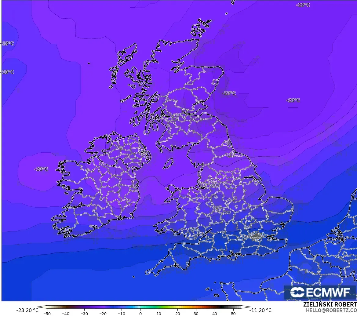 ECMWF IFS 0.25° model - Birleşik Krallık, 500 hPa Sıcaklık