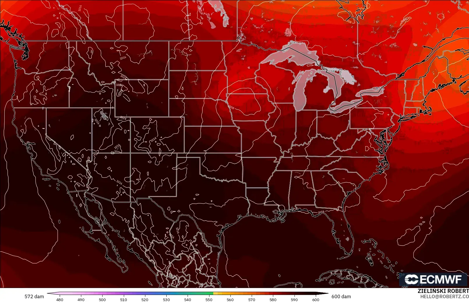 ECMWF IFS 0.25° model - Amerika Birleşik Devletleri, 500 hPa’da jeopotansiyel yükseklik