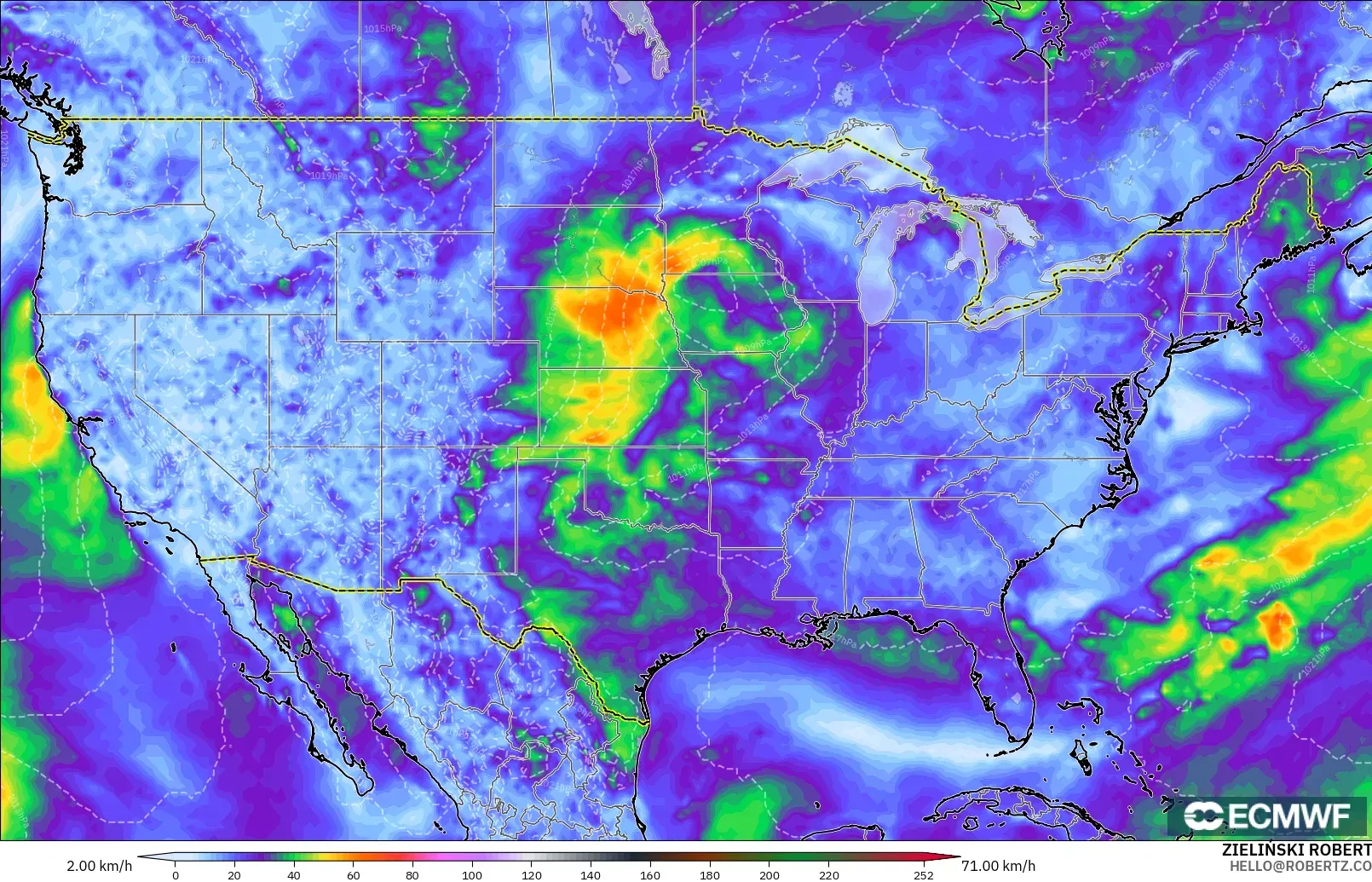 ECMWF IFS 0.25° model - Amerika Birleşik Devletleri, Rüzgâr Esintileri