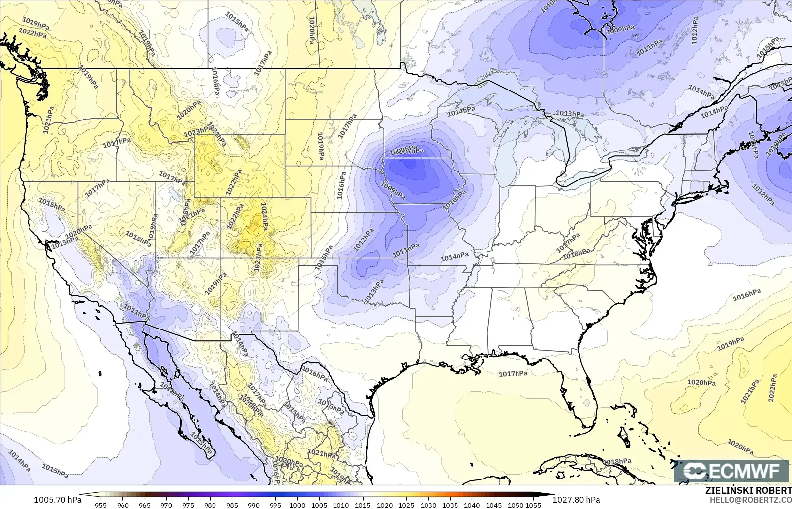 ECMWF IFS 0.25° model - Amerika Birleşik Devletleri, Basınç
