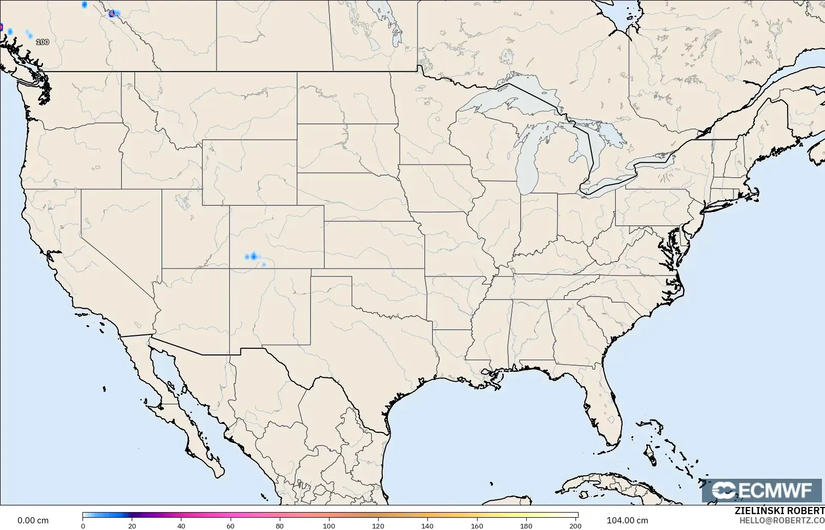 ECMWF IFS 0.25° model - Amerika Birleşik Devletleri, Kar Kalınlığı