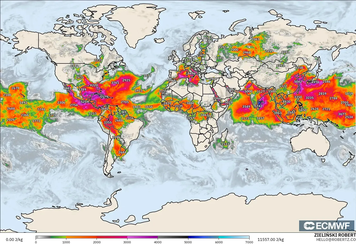 ECMWF IFS 0.25° model - Dünya, CAPE