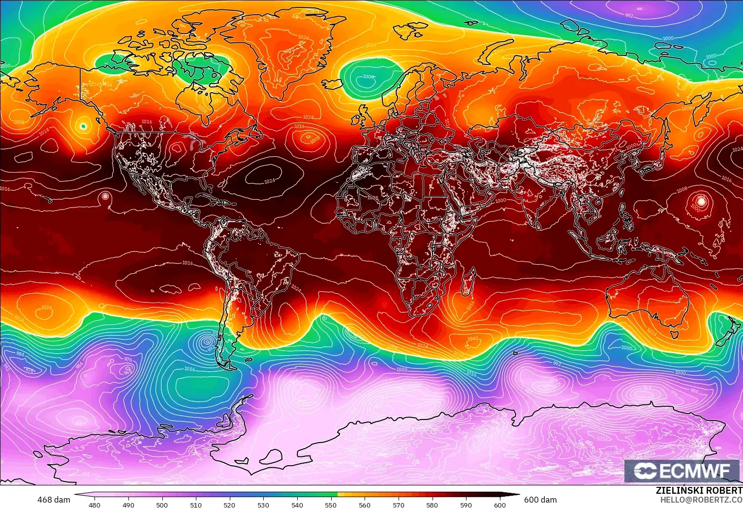 ECMWF IFS 0.25° model - Dünya, 500 hPa’da jeopotansiyel yükseklik