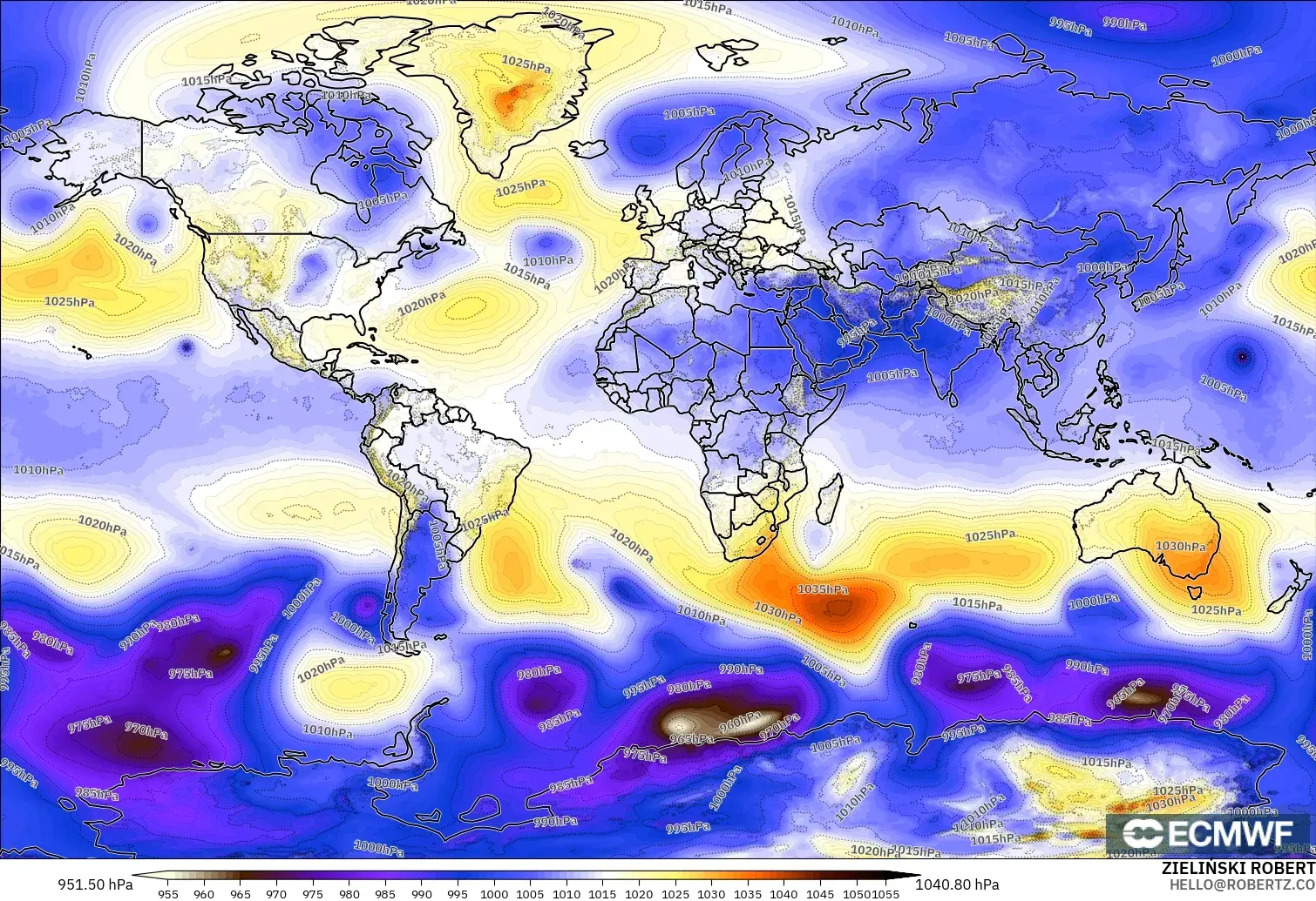 ECMWF IFS 0.25° model - Dünya, Basınç
