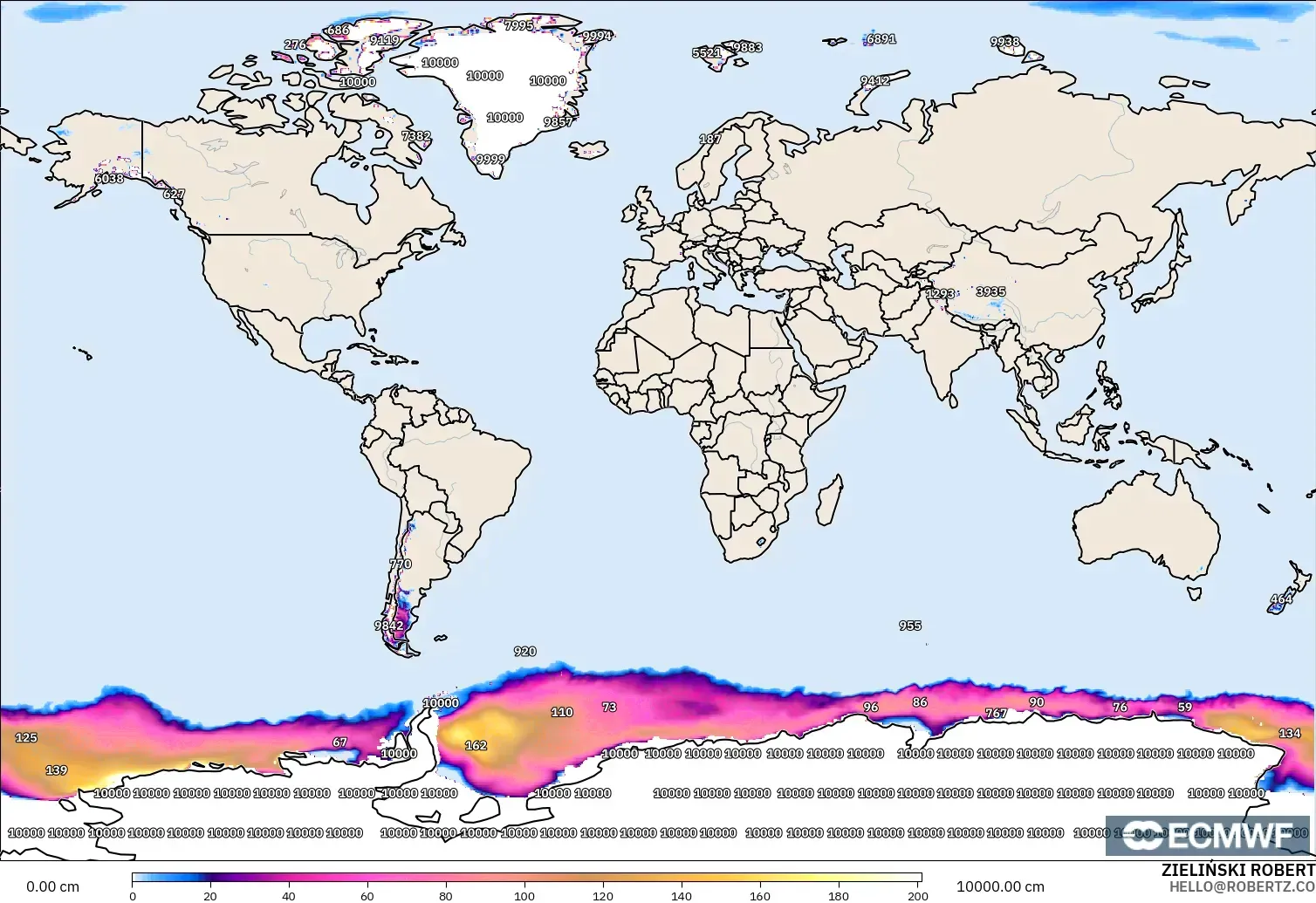 ECMWF IFS 0.25° model - Dünya, Kar Kalınlığı