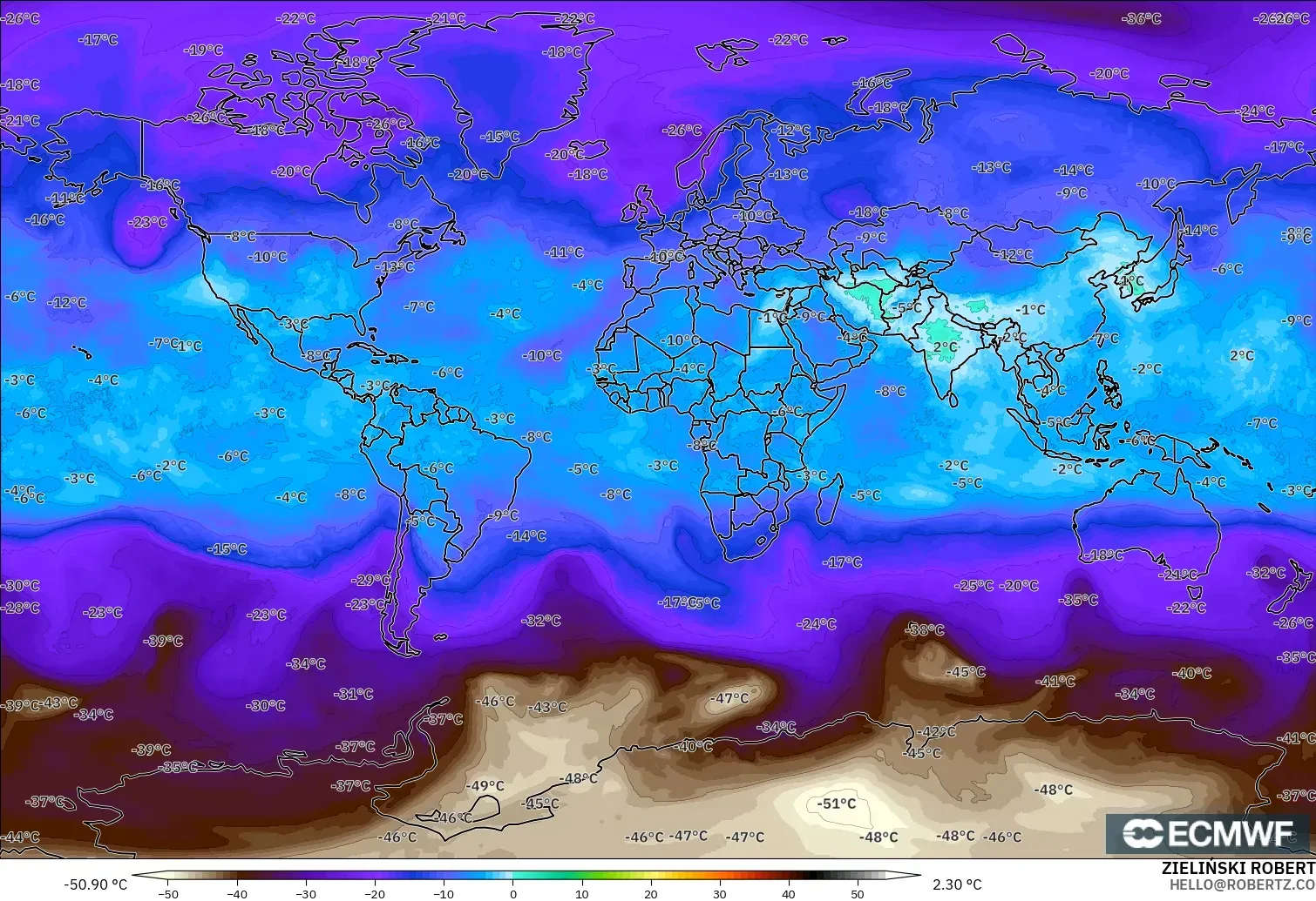 ECMWF IFS 0.25° model - Dünya, 500 hPa Sıcaklık