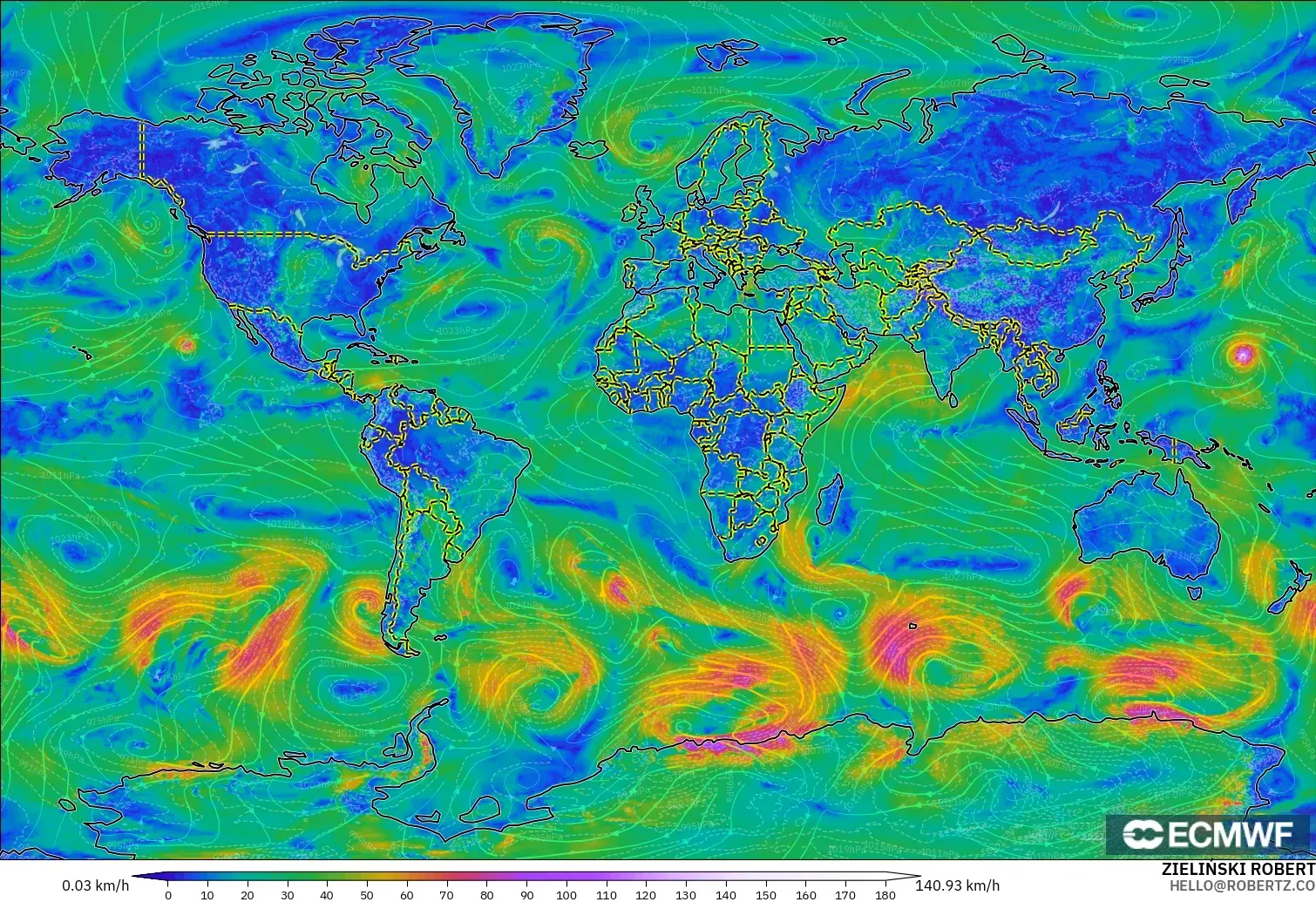 ECMWF IFS 0.25° model - Dünya, 10 m Rüzgâr