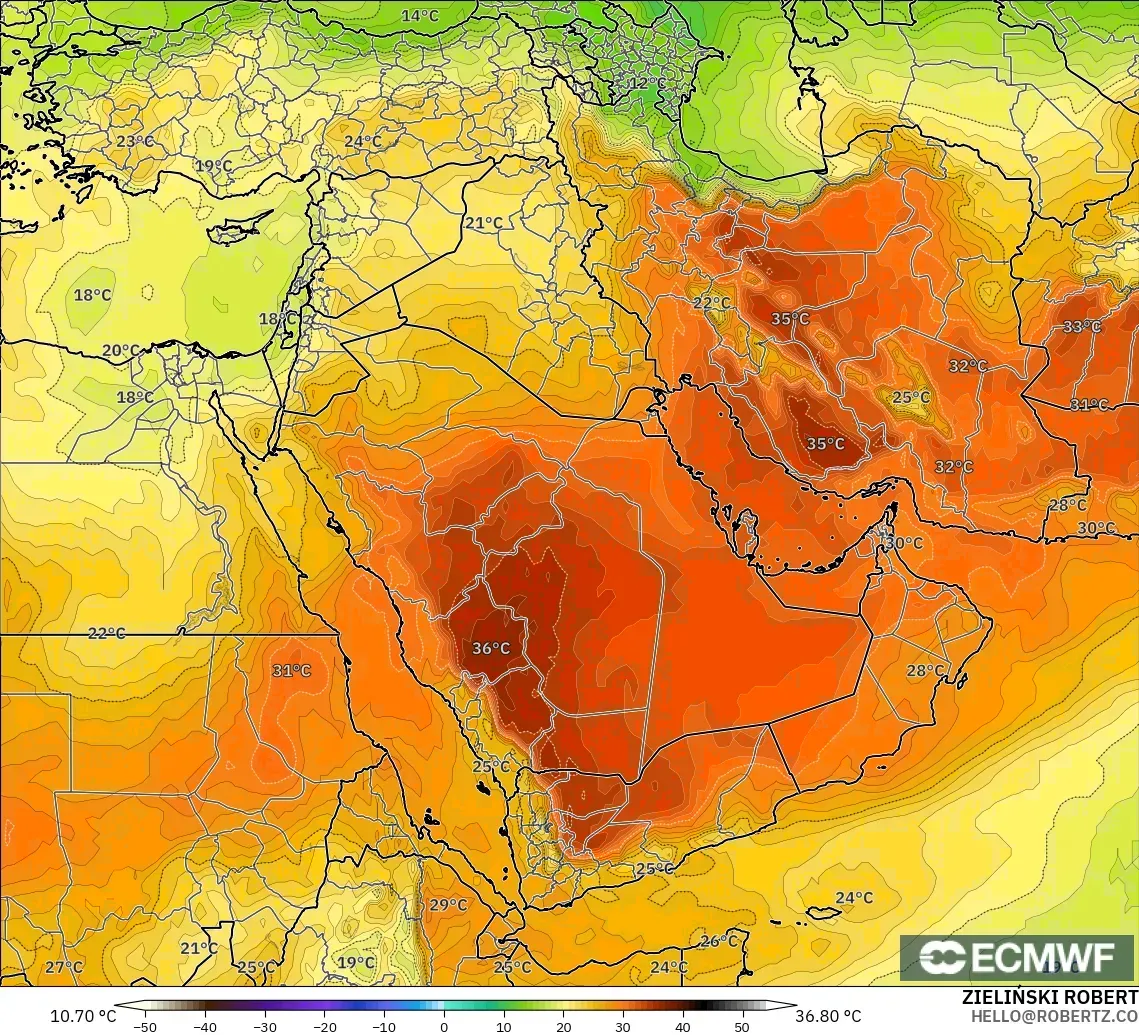 ECMWF IFS 0.25° model - Orta Doğu, 850 hPa Sıcaklık