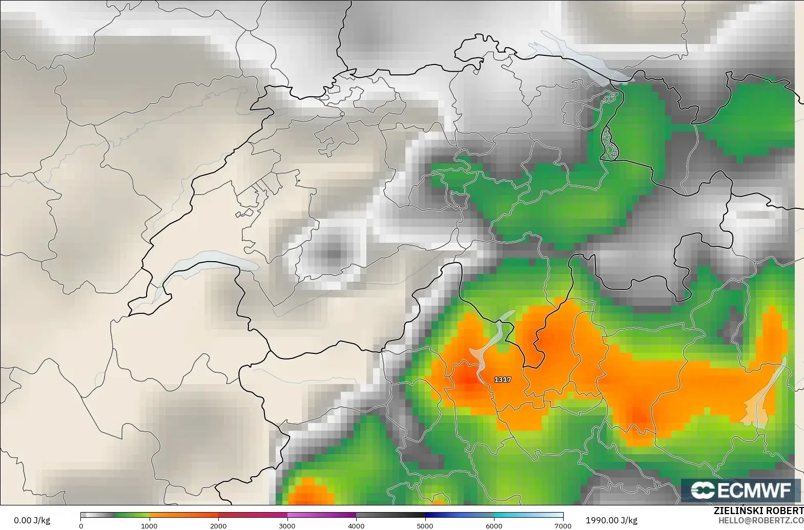 ECMWF IFS 0.25° model - İsviçre, CAPE