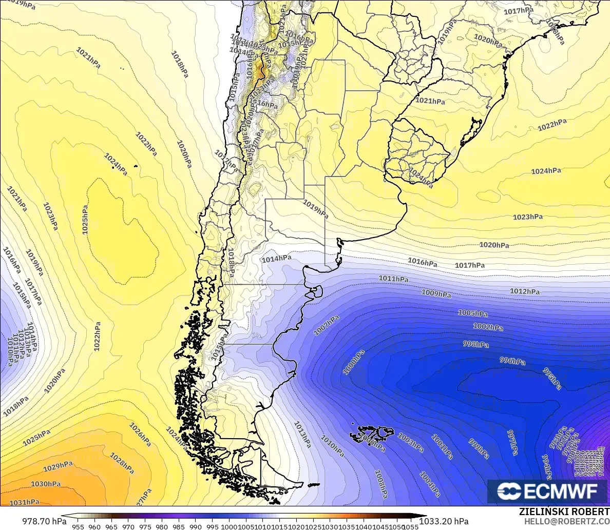 ECMWF IFS 0.25° model - Arjantin, Basınç