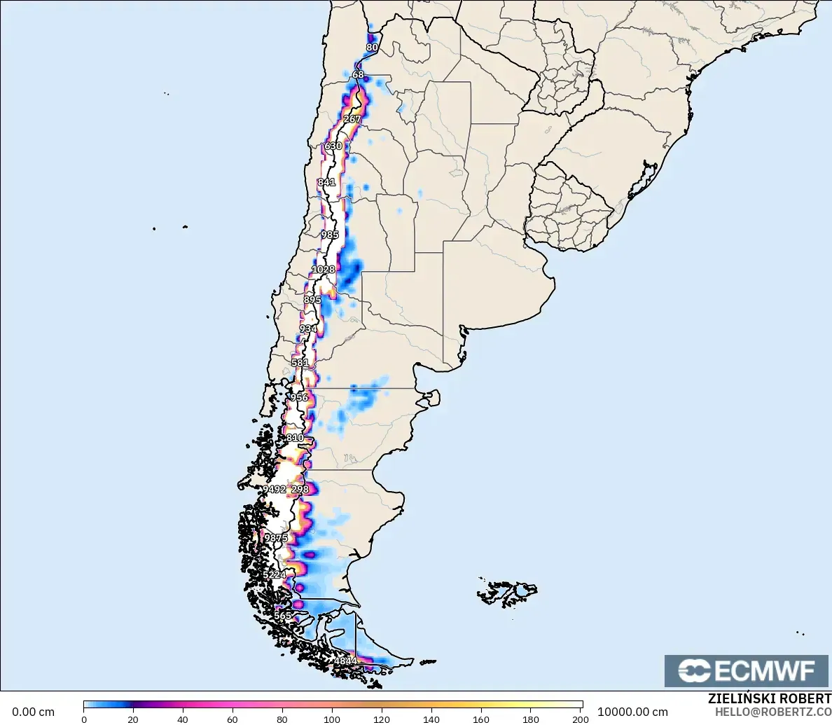 ECMWF IFS 0.25° model - Arjantin, Kar Kalınlığı