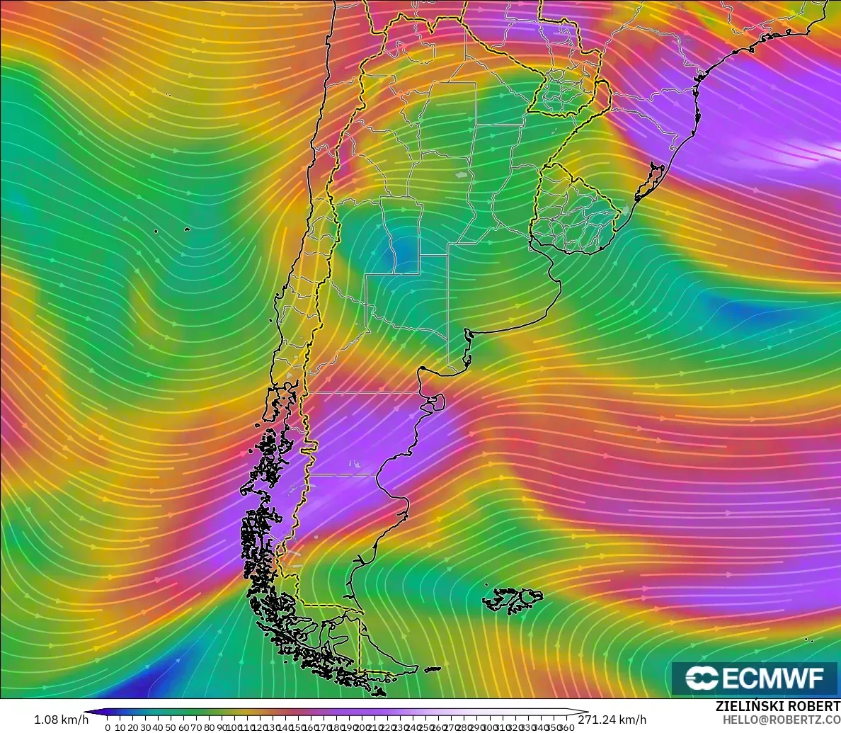 ECMWF IFS 0.25° model - Arjantin, 300 hPa Rüzgârı (jet)