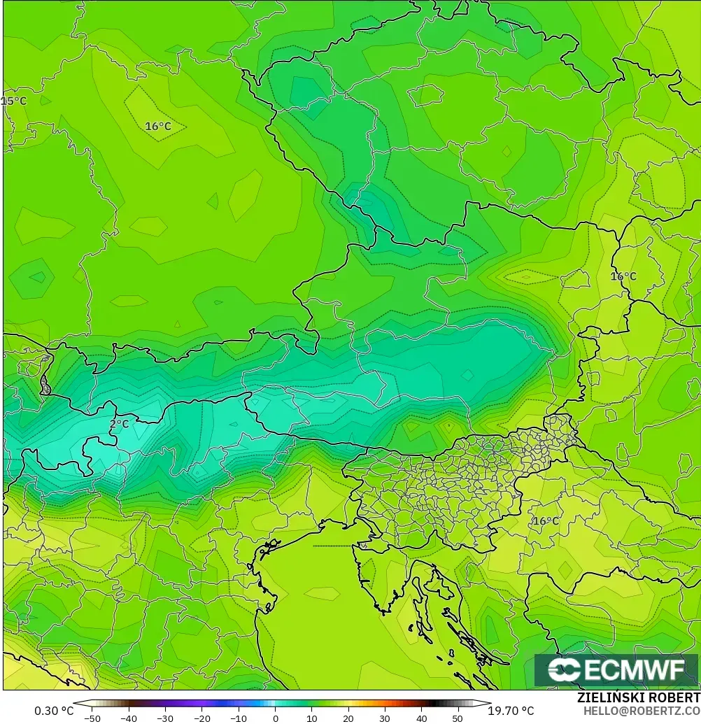 ECMWF IFS 0.25° model - Avusturya, 2 m Çiy Noktası