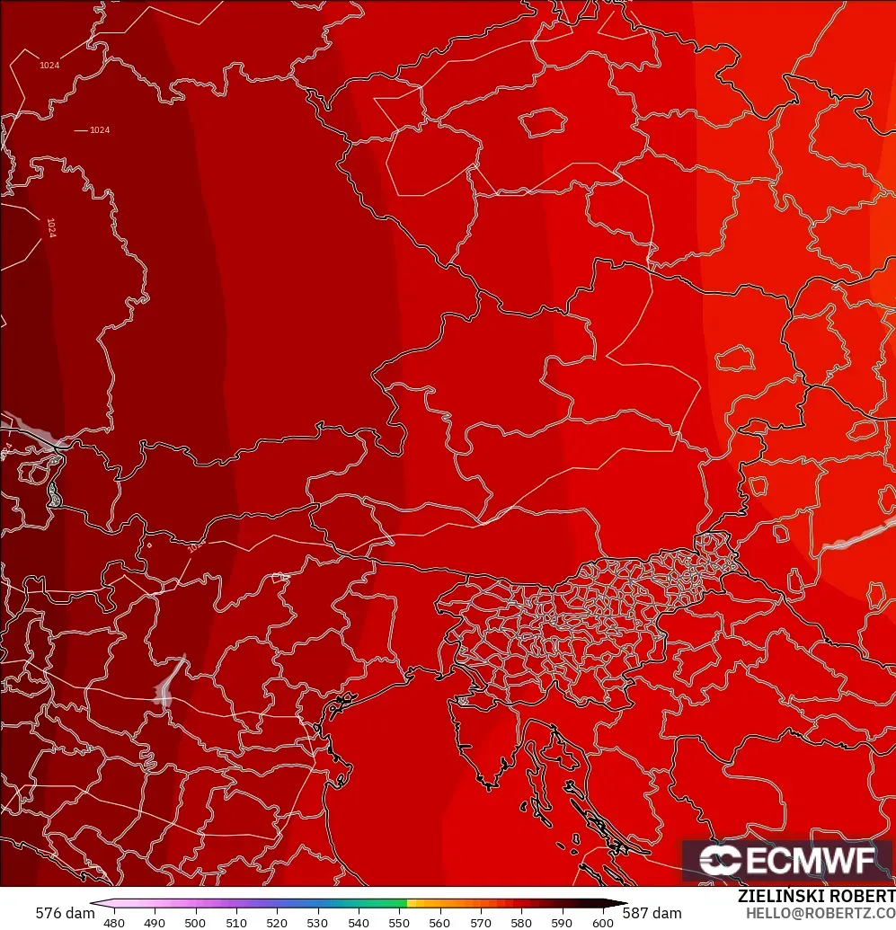 ECMWF IFS 0.25° model - Avusturya, 500 hPa’da jeopotansiyel yükseklik