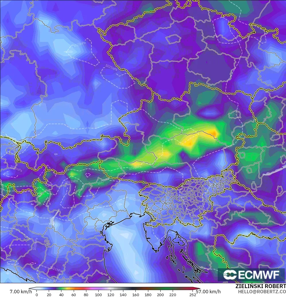 ECMWF IFS 0.25° model - Avusturya, En Yüksek Rüzgâr