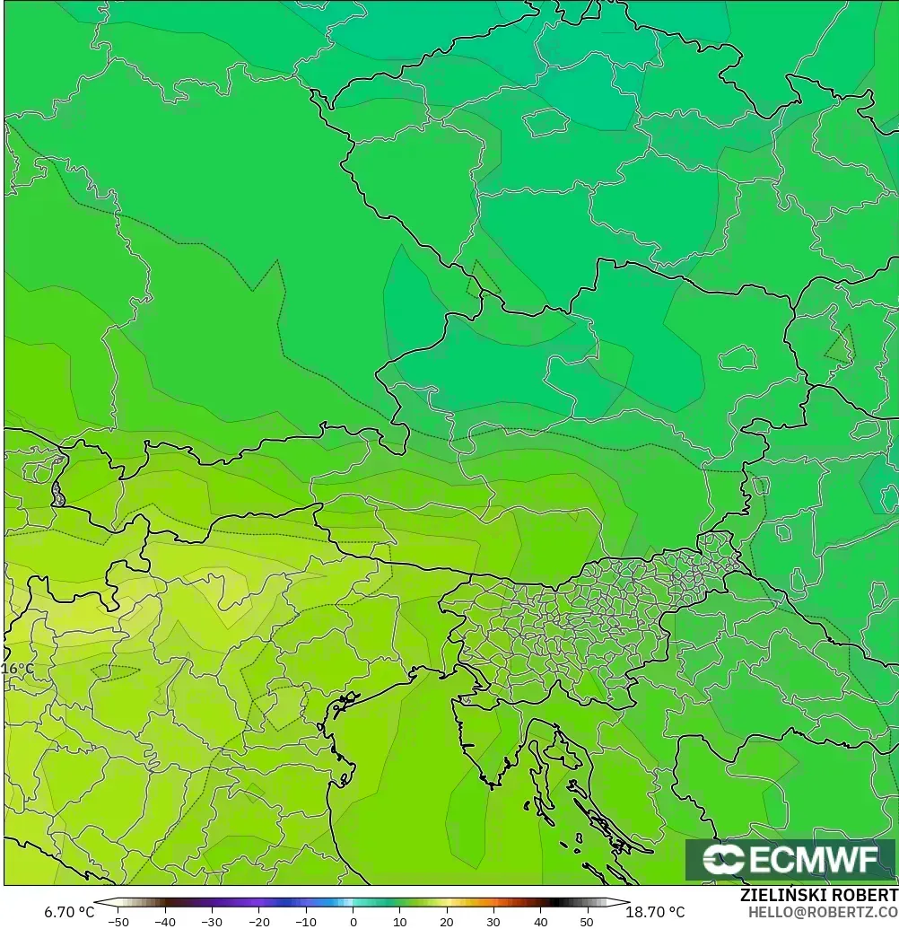 ECMWF IFS 0.25° model - Avusturya, 850 hPa Sıcaklık
